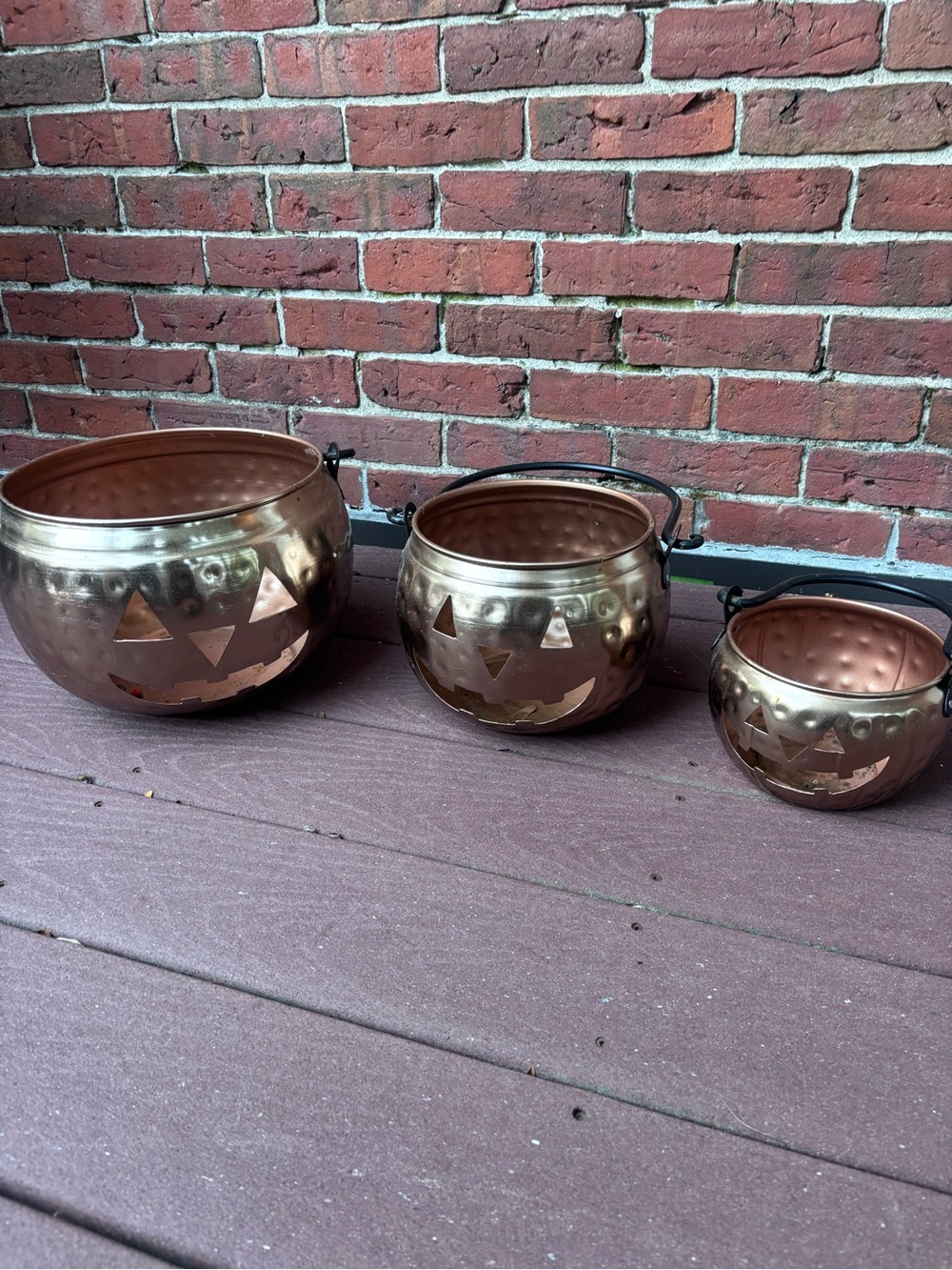 Vintage-Style Copper Jack-O’-Lantern Pumpkin Buckets — Set of 3